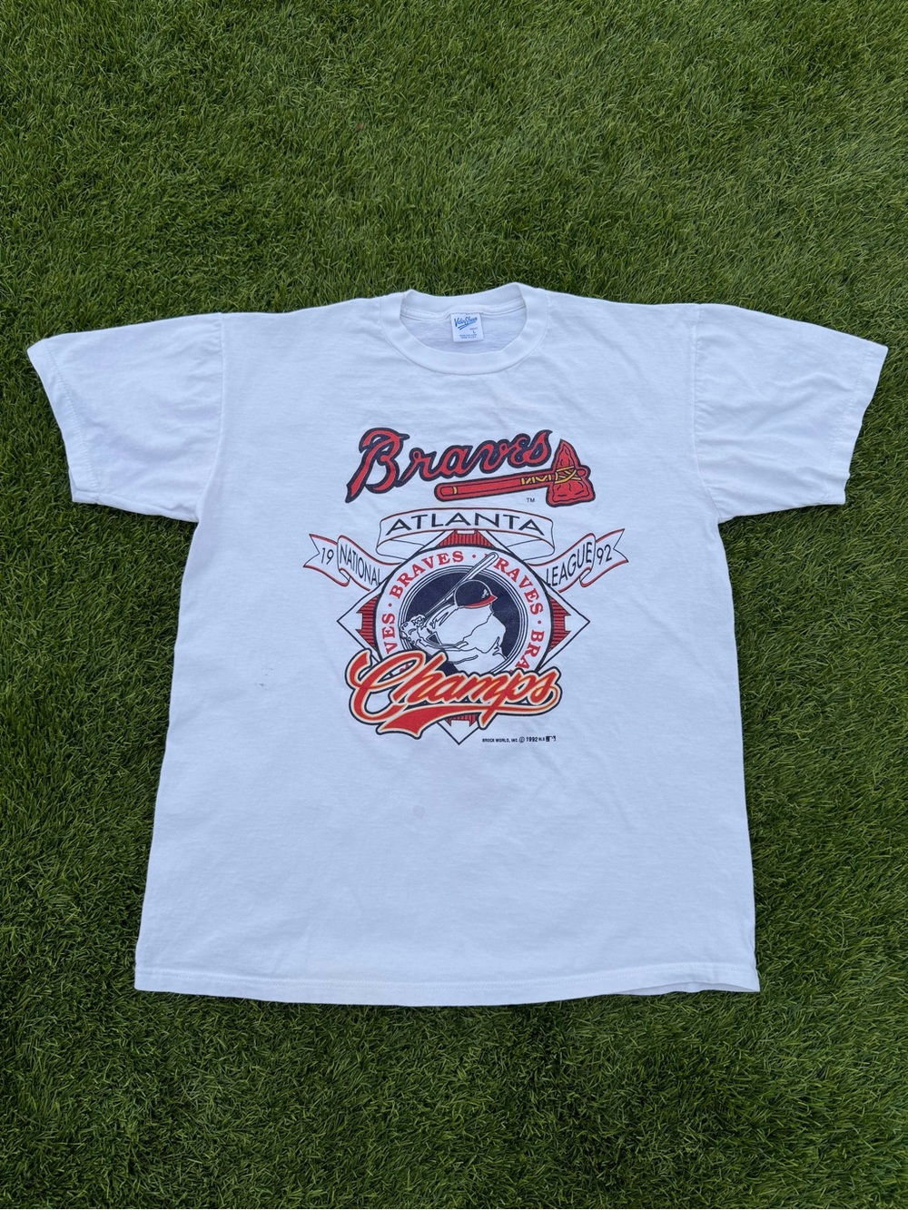 Vintage Atlanta Braves White Graphic Short-Sleeve Tee Made in USA Size L